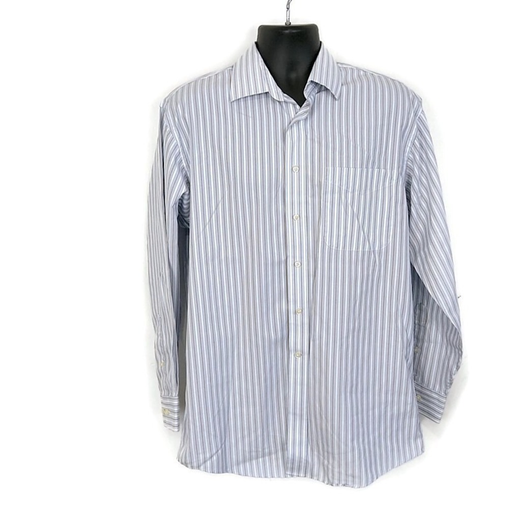 Jos A Bank Blue Striped Dress Shirt Wrinkle Free Button‎ Front Mens sz M Career